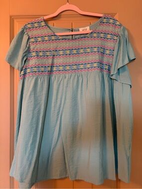 Perch by Blu Pepper Aqua Blue Embroidered Boho Top 3XL